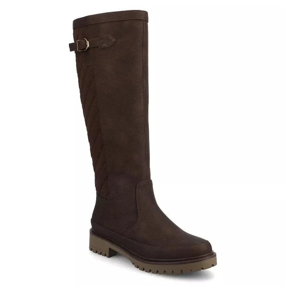 Journee Collection Zemmie Brown Quilted Knee High Boots Lug Sole Size 7‎ NEW